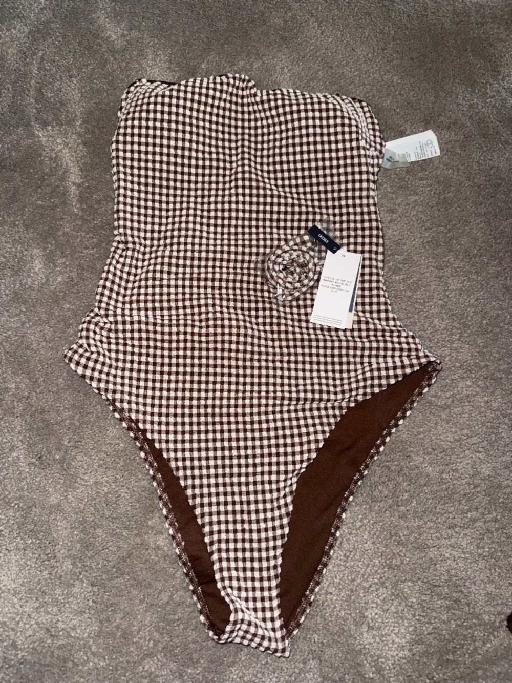 Abercrombie & Fitch Brown and White Gingham One-Piece Swimsuit